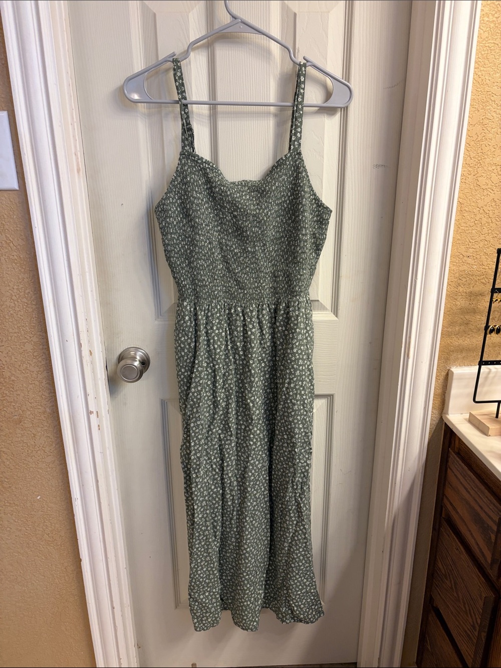 Sage green floral Old Navy midi dress